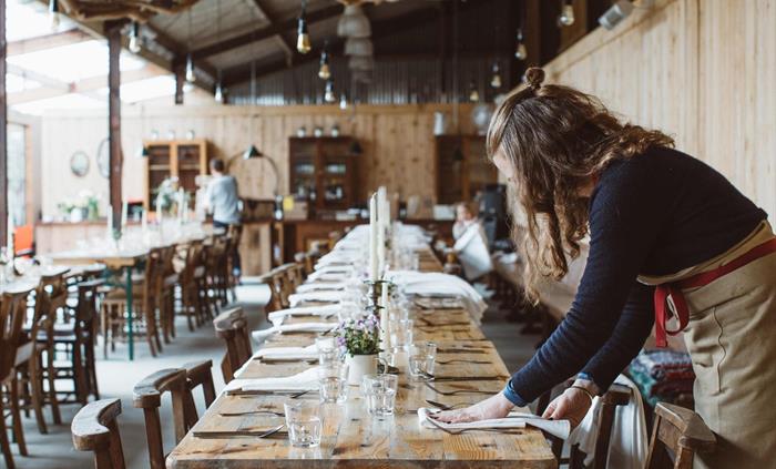 Dining in the cedar barn (photo: Finn Beales)